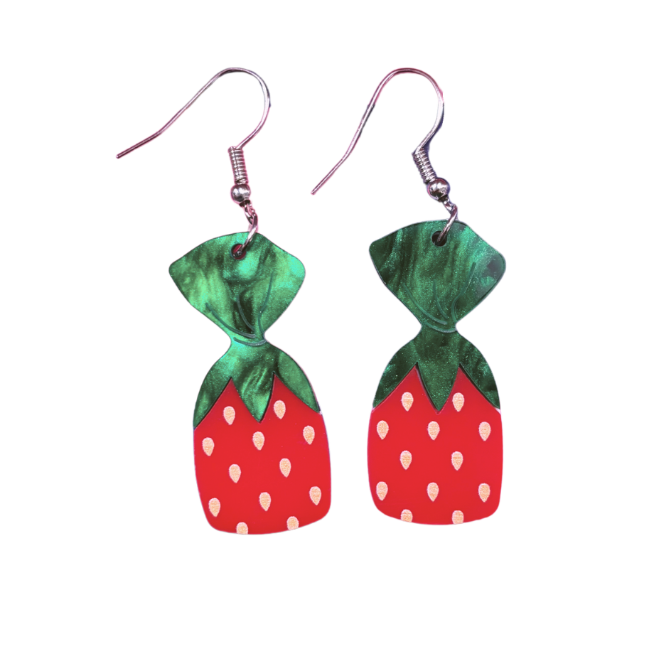 Acrylic Strawberry Candy Earrings | Cute Lightweight Food Jewelry Gift for Her