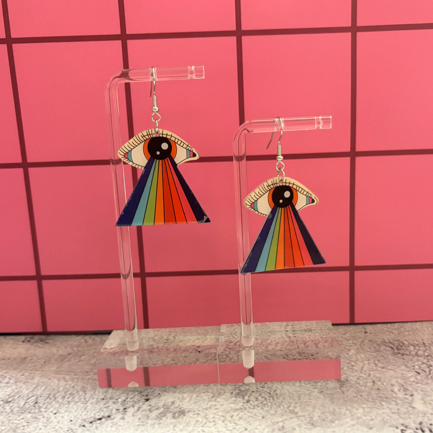 Acrylic Third Eye UFO Earrings | Mystical Lightweight Jewelry Gift for Her