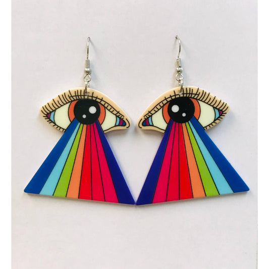 Acrylic Third Eye UFO Earrings | Mystical Lightweight Jewelry Gift for Her