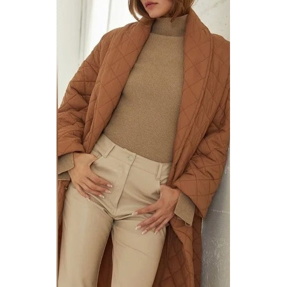 Adeline Quilted Puffer Wrap Coat [Size M/L Only] in Khaki