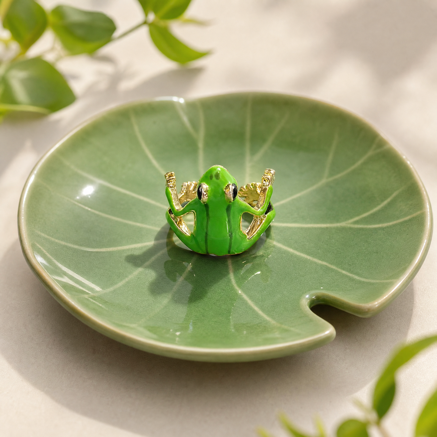 Adjustable Groovy Frog Ring | Green & Gold Metal Frog Wrap Ring