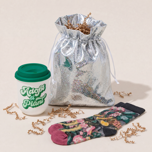 Adopt a Plant Gift Set | Travel Mug & Dark Botanical Socks in Gift Bag