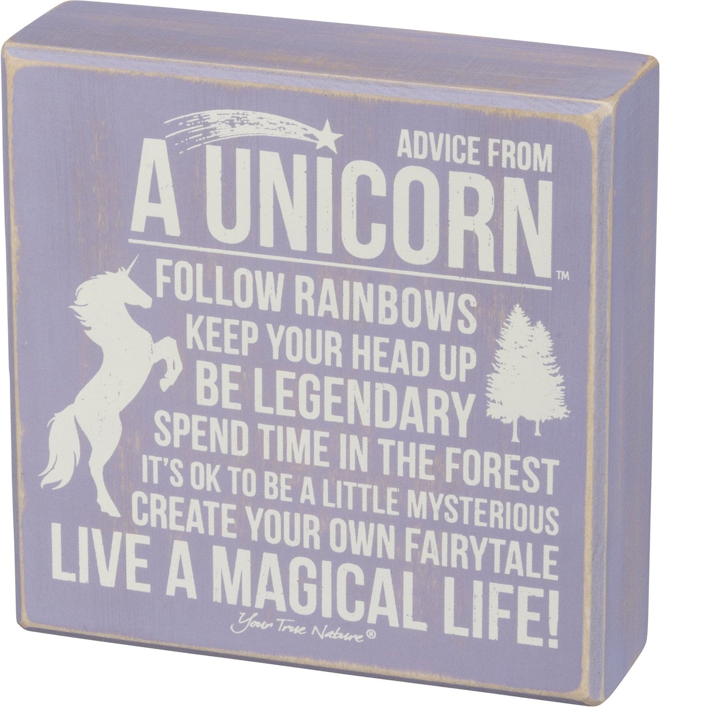 Advice From Unicorn Wooden Box Sign | Purple with White Lettering 6" x 6"