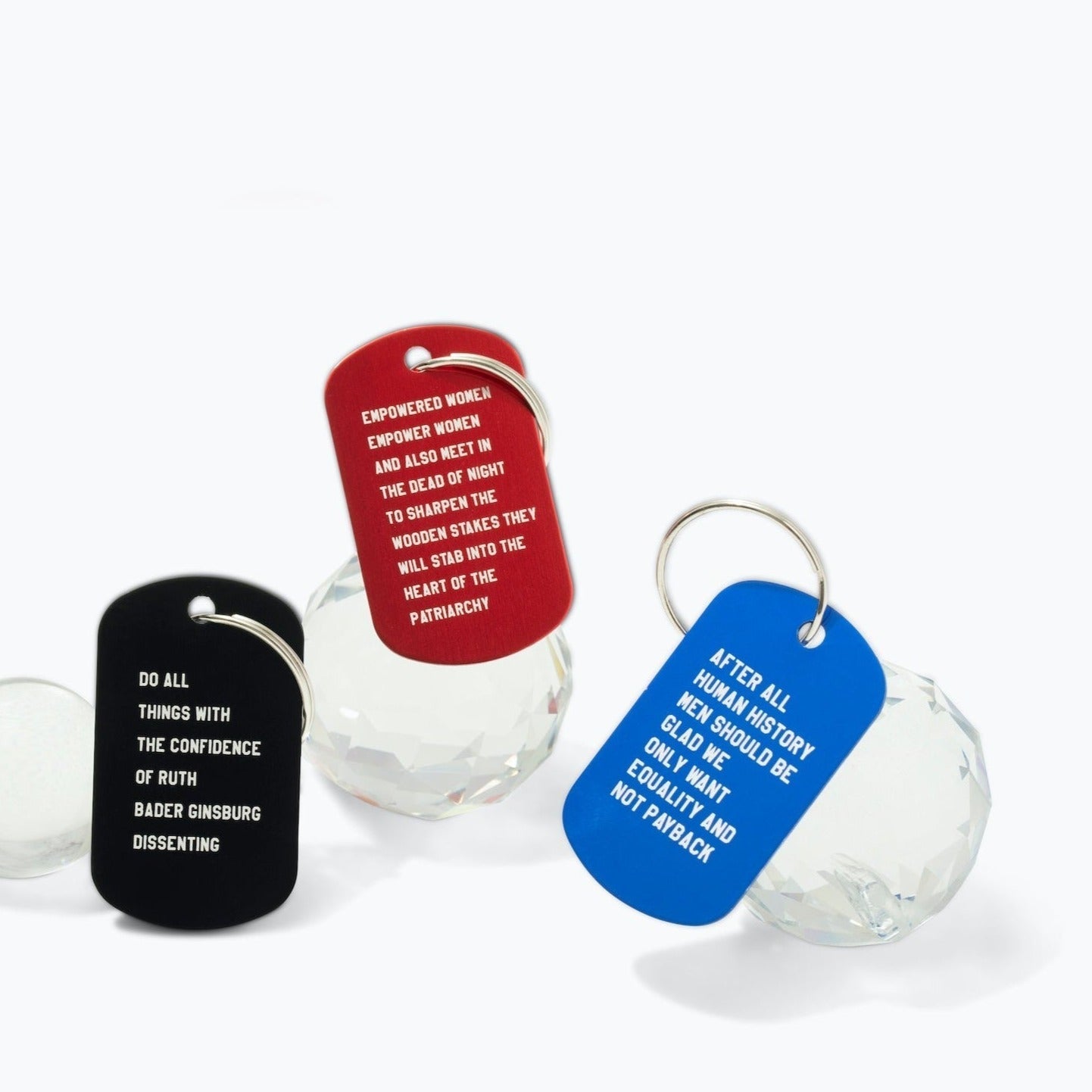 After All Human History Men Should Be Glad We Only Want Equality and Not Payback Dog Tag Keychain in Blue (Laser Engraved)