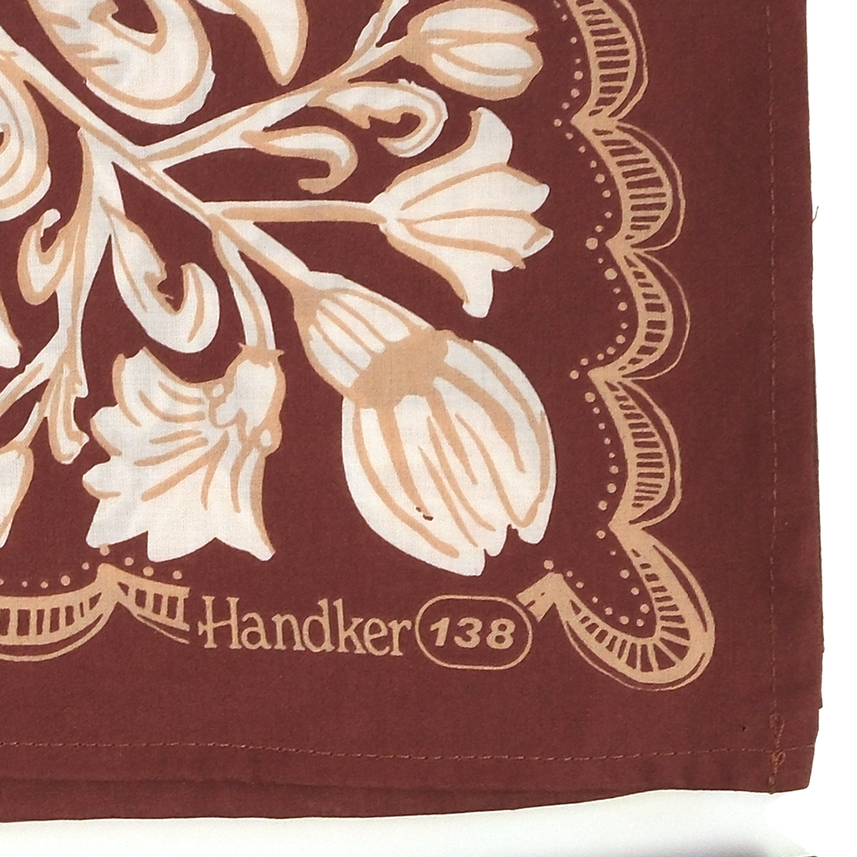 Agatha Bandana in Mahogany Red with Soft Peach & Cream Flowers | Handmade in India | Cotton Scarf Neckerchief | 22'' x 22''