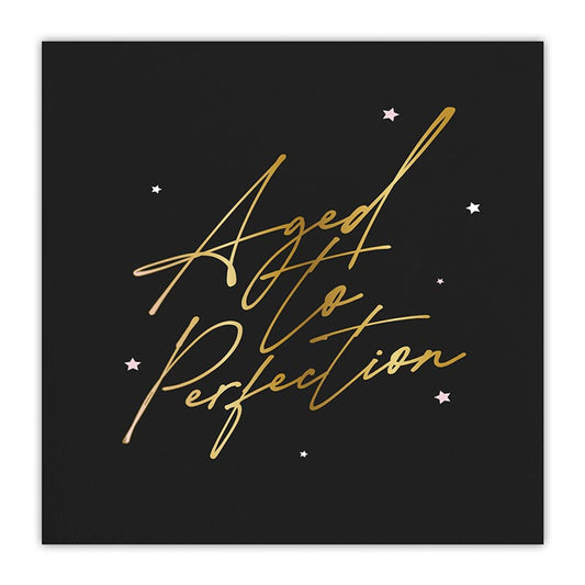 Aged to Perfection Foil Beverage Napkins | Paper Cocktail Napkins | 5”