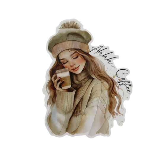 Ahhh... Coffee Vinyl Sticker | Romantic Fall Coffee Illustration