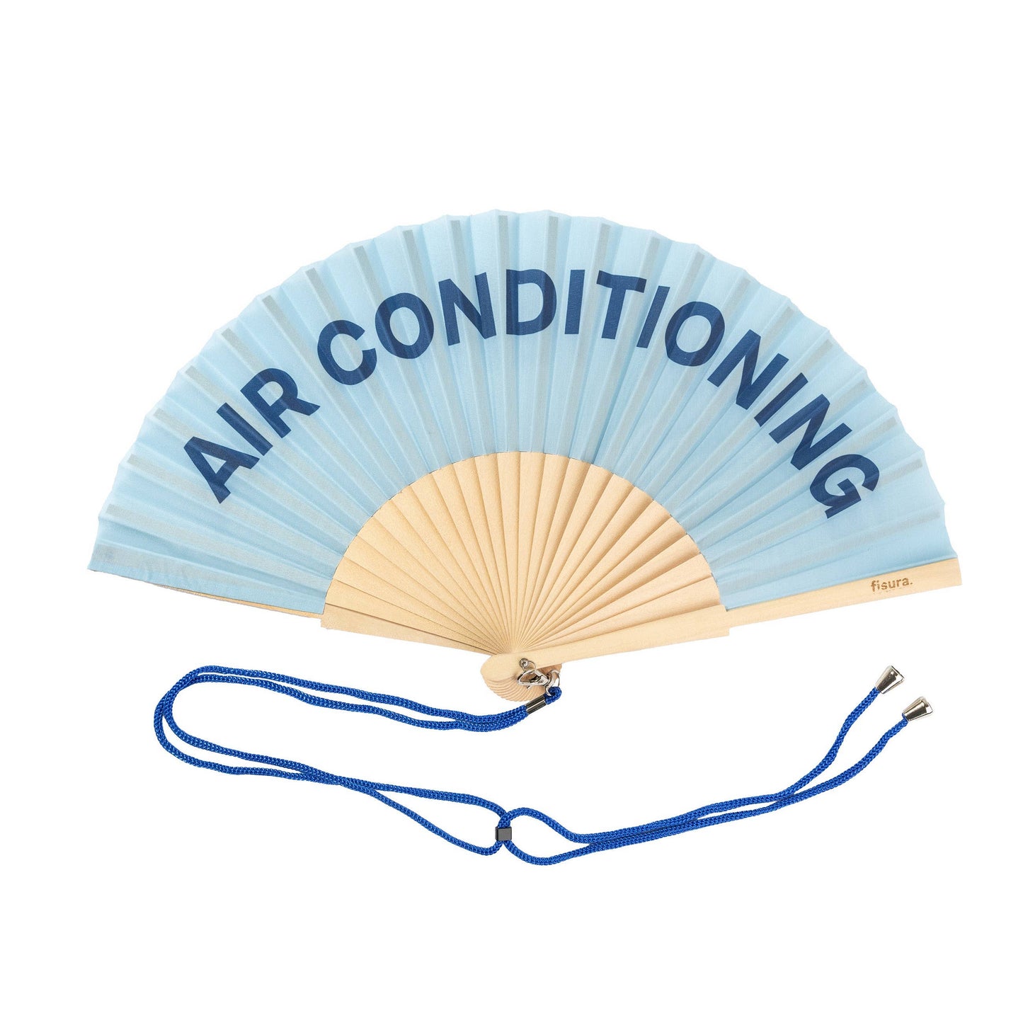 Air Conditioning Blue Wooden Hand Fan | Funny Hot Weather Foldable Fan