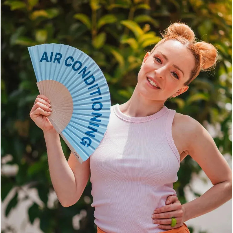 Air Conditioning Blue Wooden Hand Fan | Funny Hot Weather Foldable Fan-Fisura-The Bullish Store