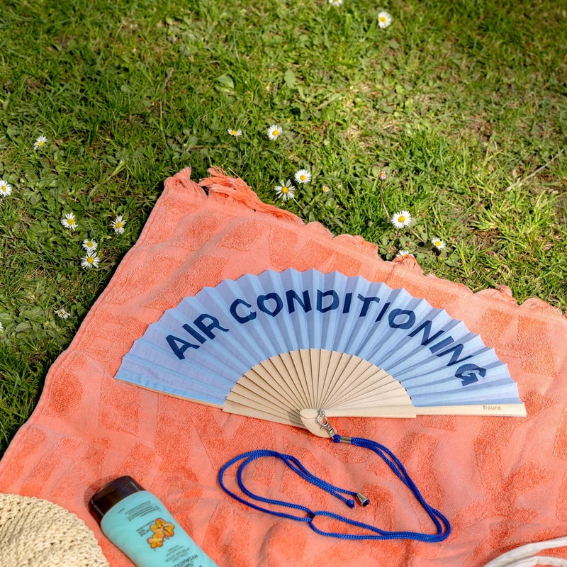 Air Conditioning Blue Wooden Hand Fan | Funny Hot Weather Foldable Fan-Fisura-The Bullish Store