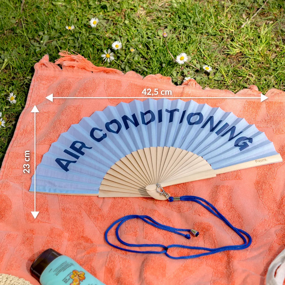 Air Conditioning Blue Wooden Hand Fan | Funny Hot Weather Foldable Fan-Fisura-The Bullish Store