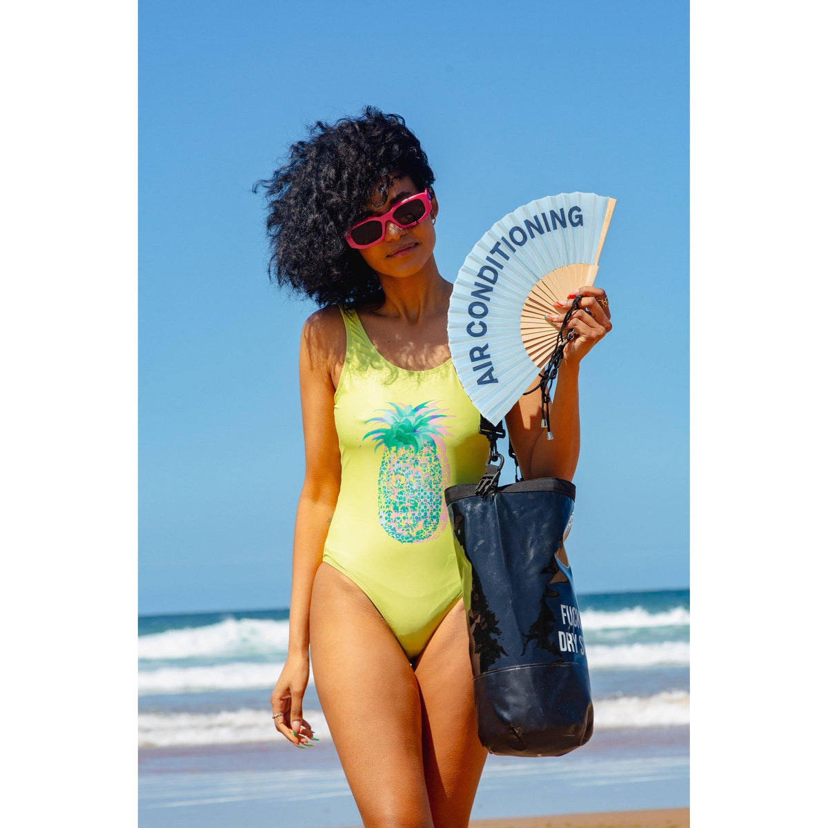 Air Conditioning Blue Wooden Hand Fan | Funny Hot Weather Foldable Fan-Fisura-The Bullish Store