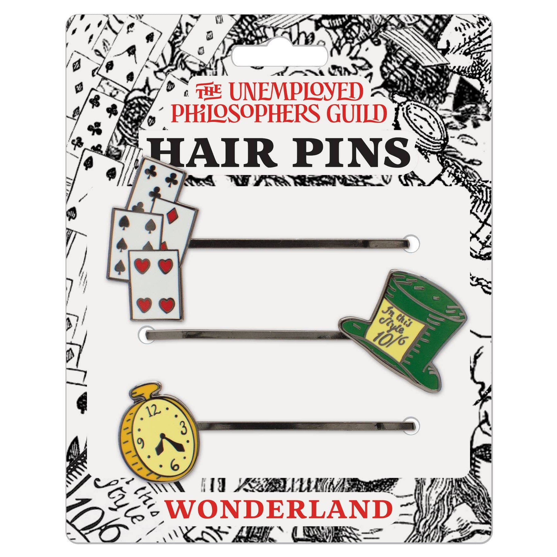 Alice in Wonderland Hair Pins Set | Cards, Mad Hatter Hat, White Rabbit Watch Bobby Pins