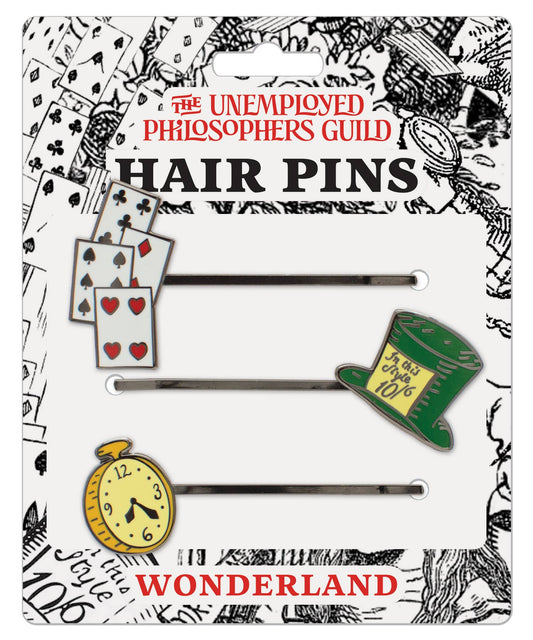 Alice in Wonderland Hair Pins Set | Cards, Mad Hatter Hat, White Rabbit Watch Bobby Pins