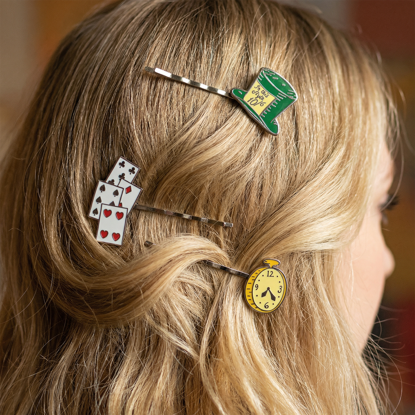 Alice in Wonderland Hair Pins Set | Cards, Mad Hatter Hat, White Rabbit Watch Bobby Pins