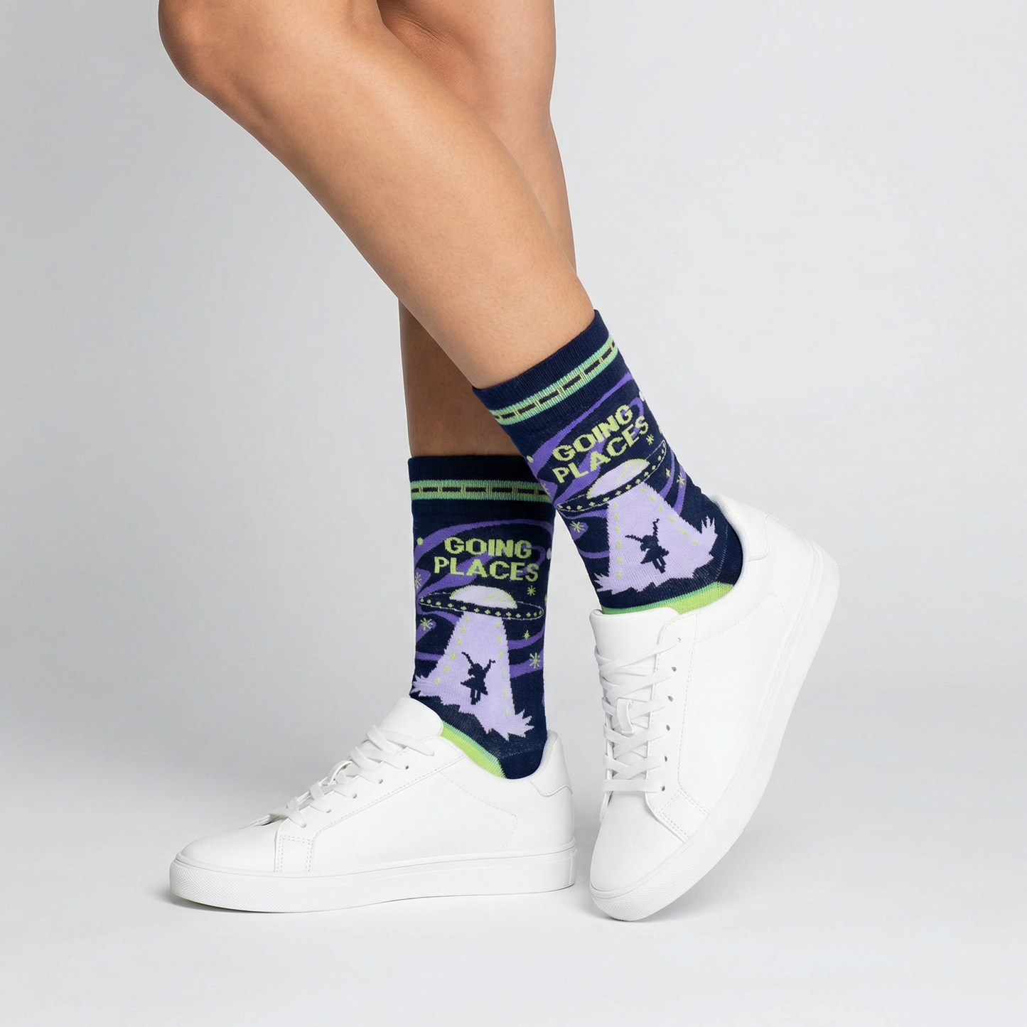 Alien Abduction "Going Places" Women's Socks in Black and Green