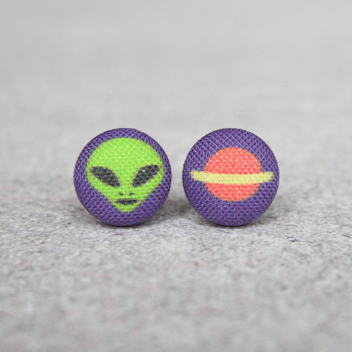 Alien Fabric Button Earrings | Handmade in the US