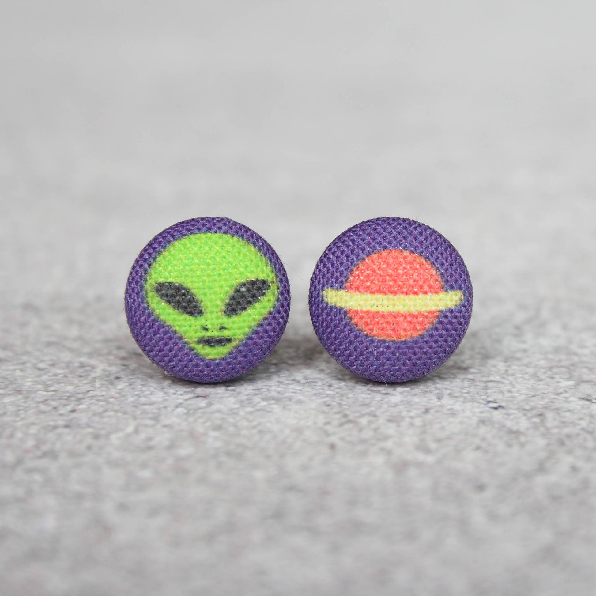 Alien Fabric Button Earrings | Handmade in the US