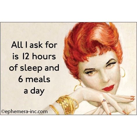 All I Ask for is 12 Hours of Sleep and 6 Meals a Day Fridge Magnet | 2" x 3"