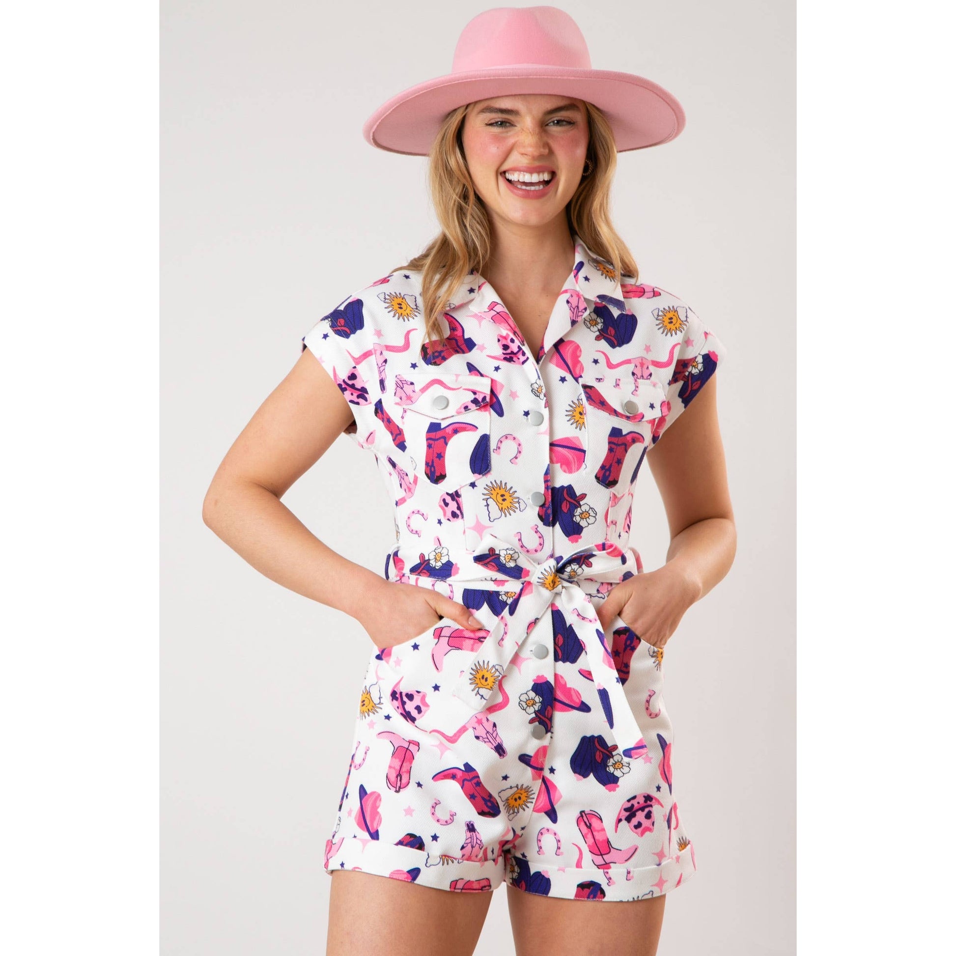 All Over Boots Print Romper | Western Cowgirl Apparel [Sizes SM-L]