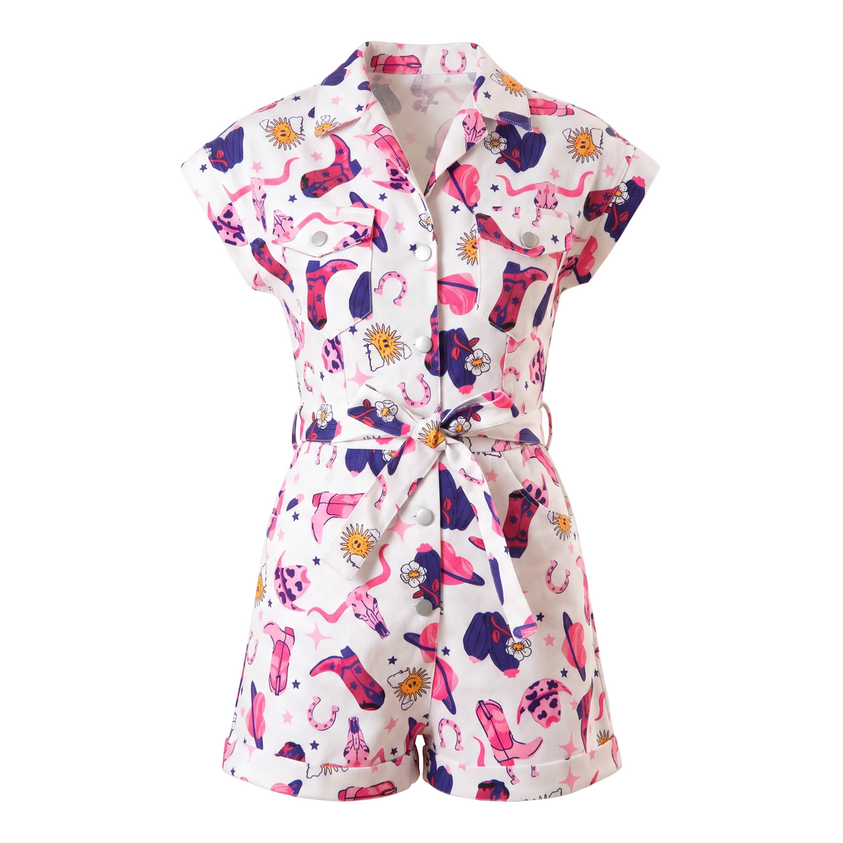 All Over Boots Print Romper | Western Cowgirl Apparel [Sizes SM-L]-Fantastic Fawn-The Bullish Store