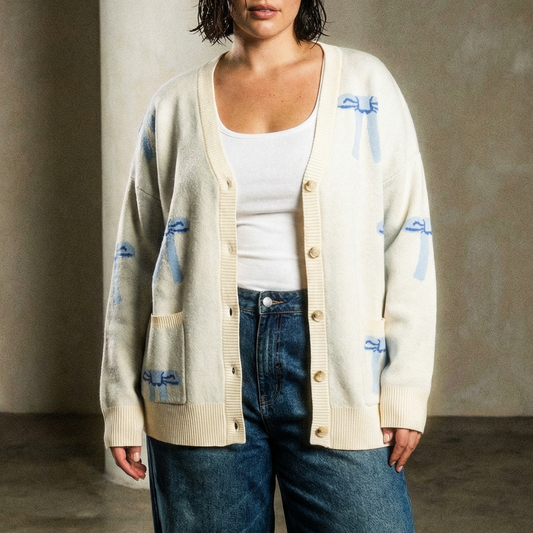 All Over Coquette Bow Knit Cardigan in Blue or Pink [Size Options: SM-XL]