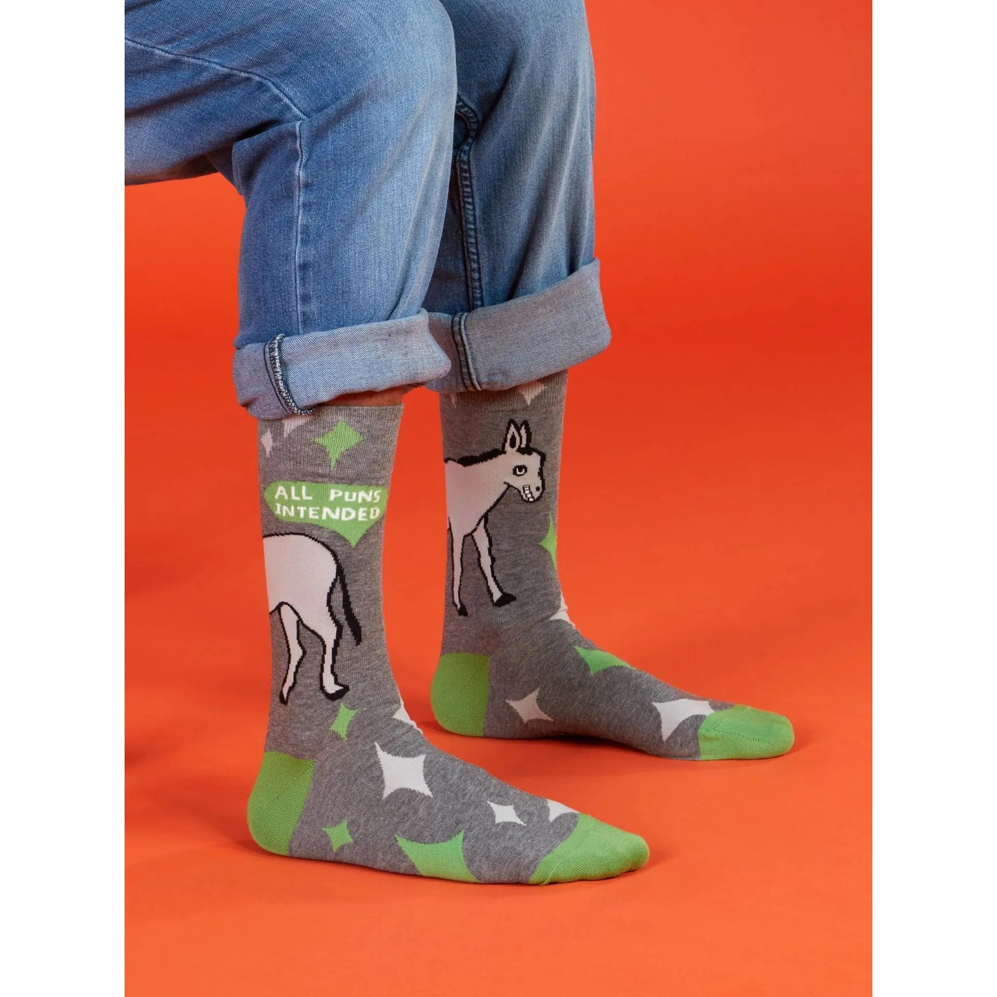 All Puns Intended Men's Crew Socks | Novelty Socks | BlueQ at GetBullish