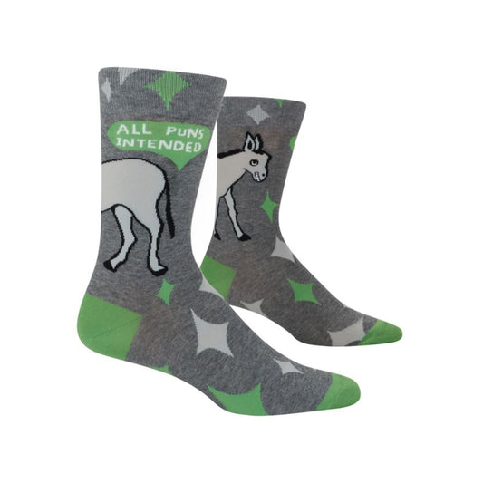 All Puns Intended Men's Crew Socks | Novelty Socks | BlueQ at GetBullish