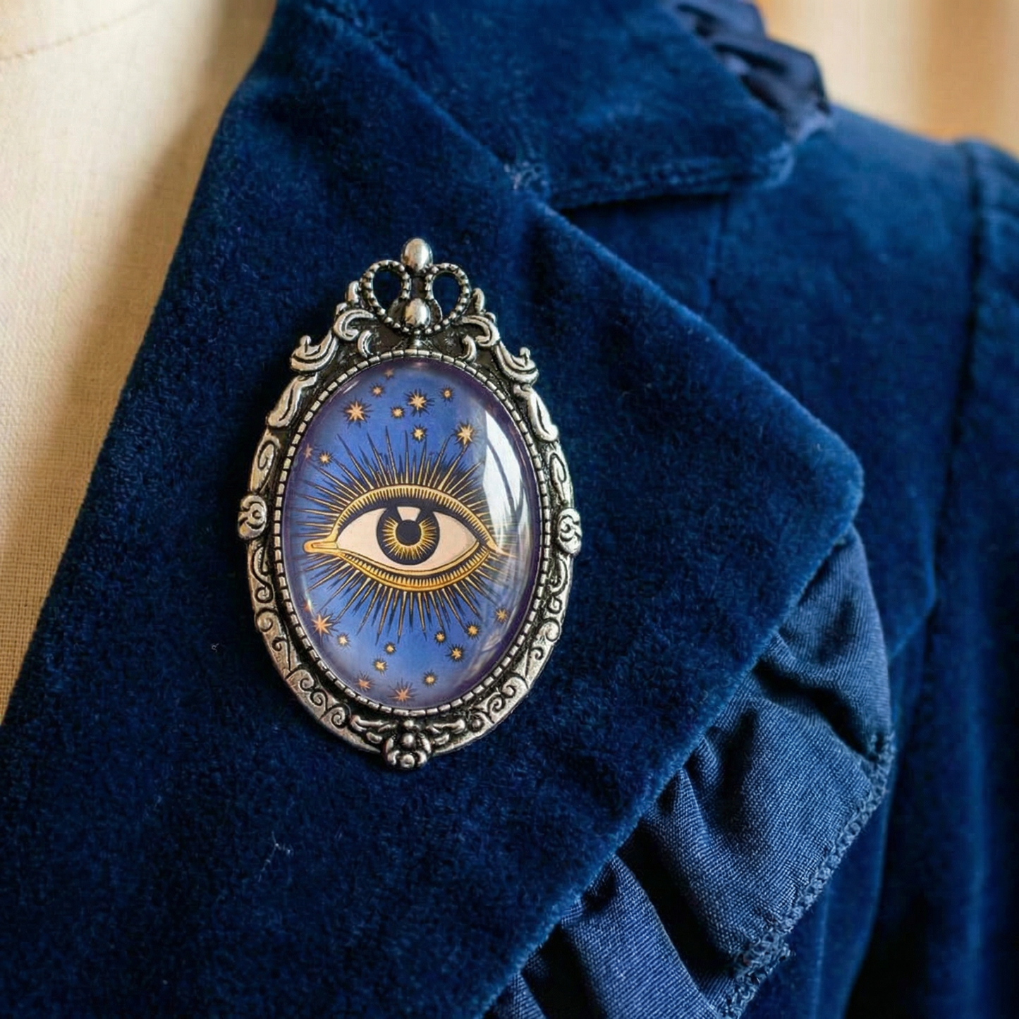 All-Seeing Eye Brooch | Vintage Art Deco Celestial Eye Glass Cabochon Pin