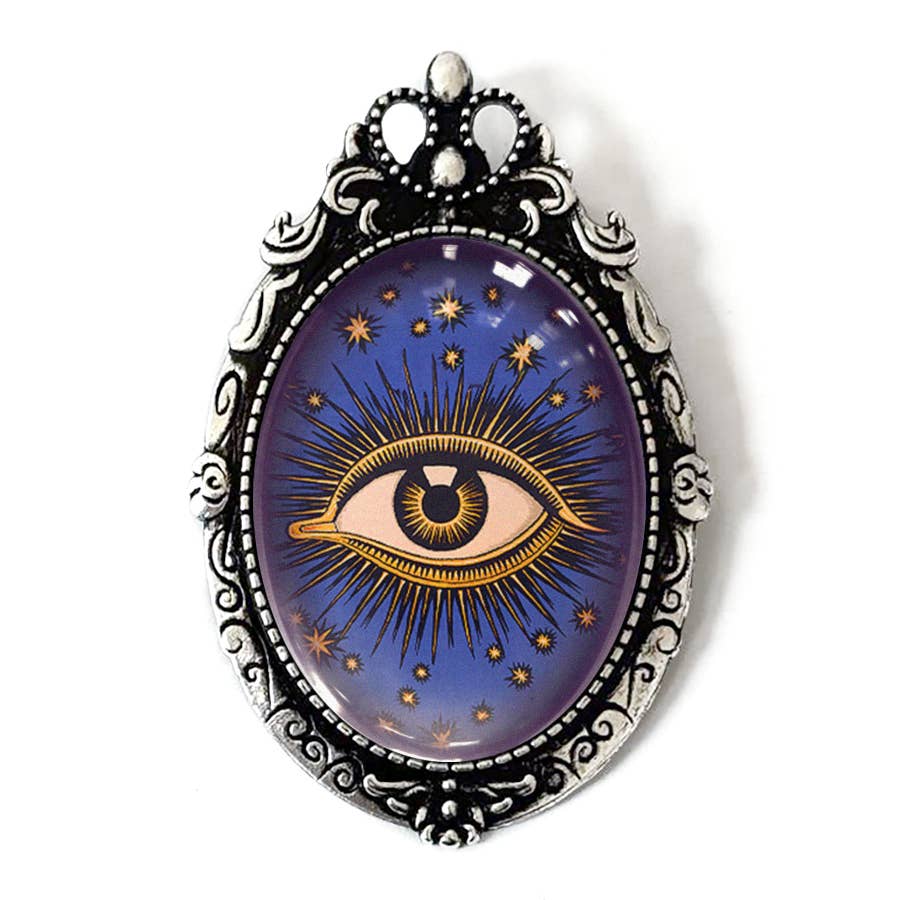 All-Seeing Eye Brooch | Vintage Art Deco Celestial Eye Glass Cabochon Pin