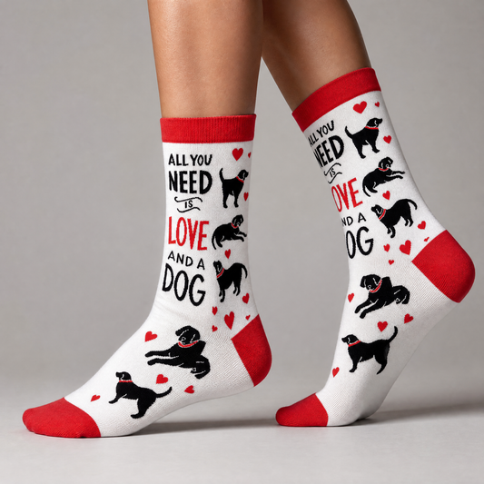 All you Need Is Love And A Dog Colorfully Printed Socks Funny Novelty Socks with Cool Design, Bold/Crazy/Unique Dress Socks