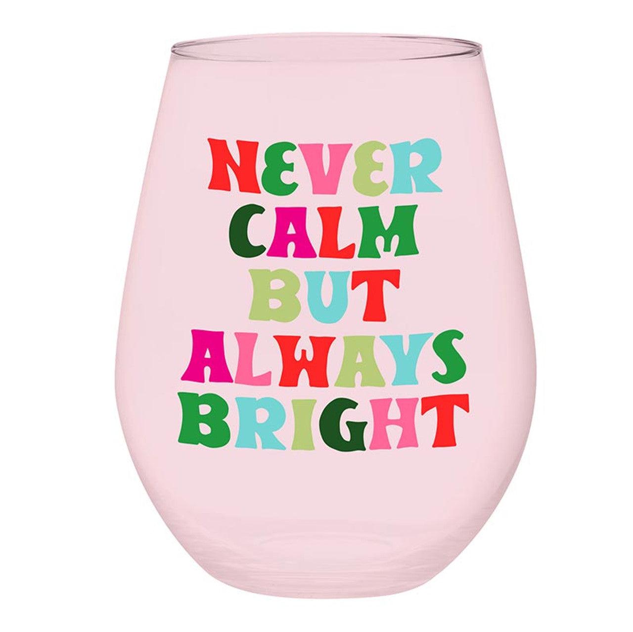 Always Bright Jumbo Stemless Wine Glass in Pink Tinted Glass | Pastel Christmas | 30 oz. Holds an Entire Bottle of Wine!