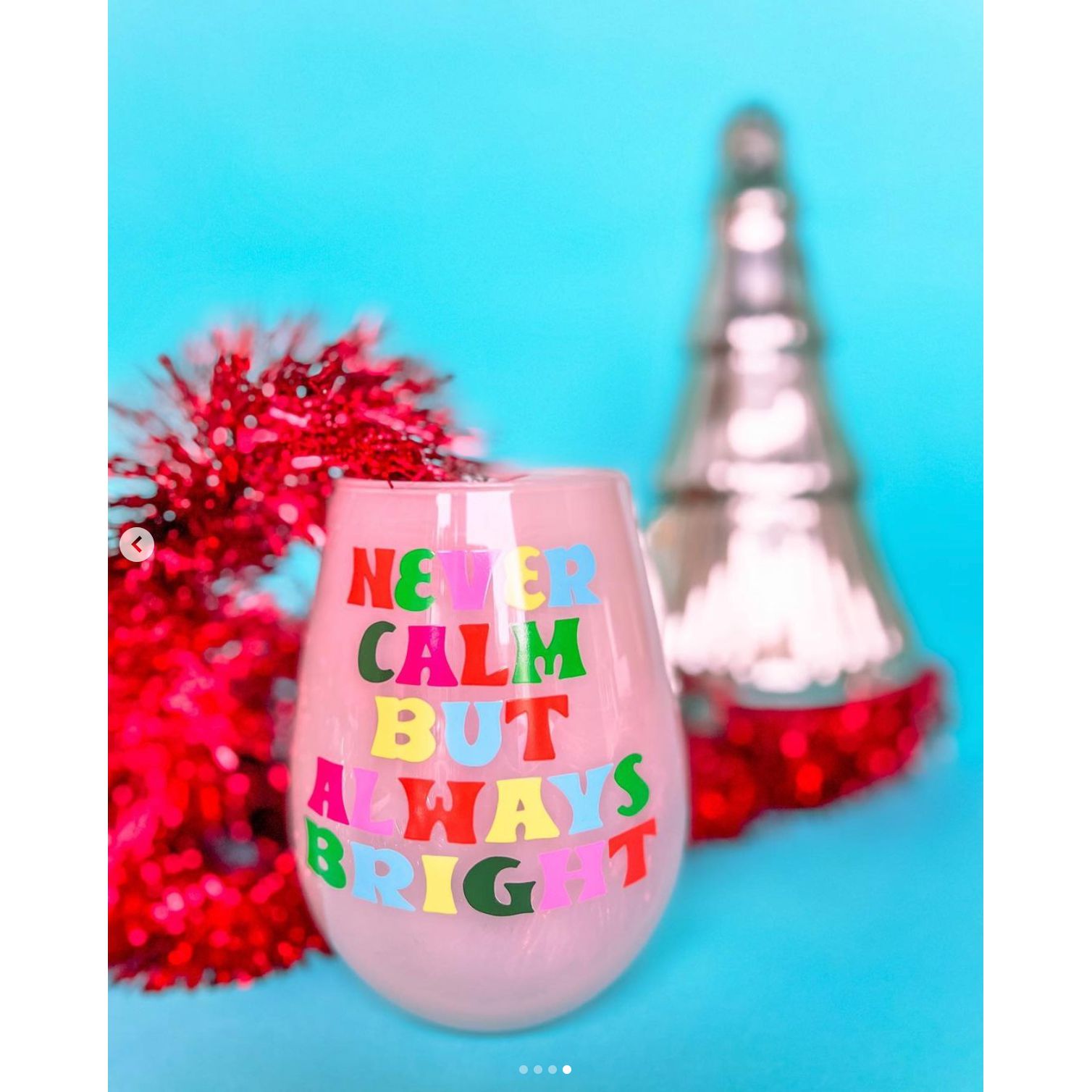 Always Bright Jumbo Stemless Wine Glass in Pink Tinted Glass | Pastel Christmas | 30 oz. Holds an Entire Bottle of Wine!