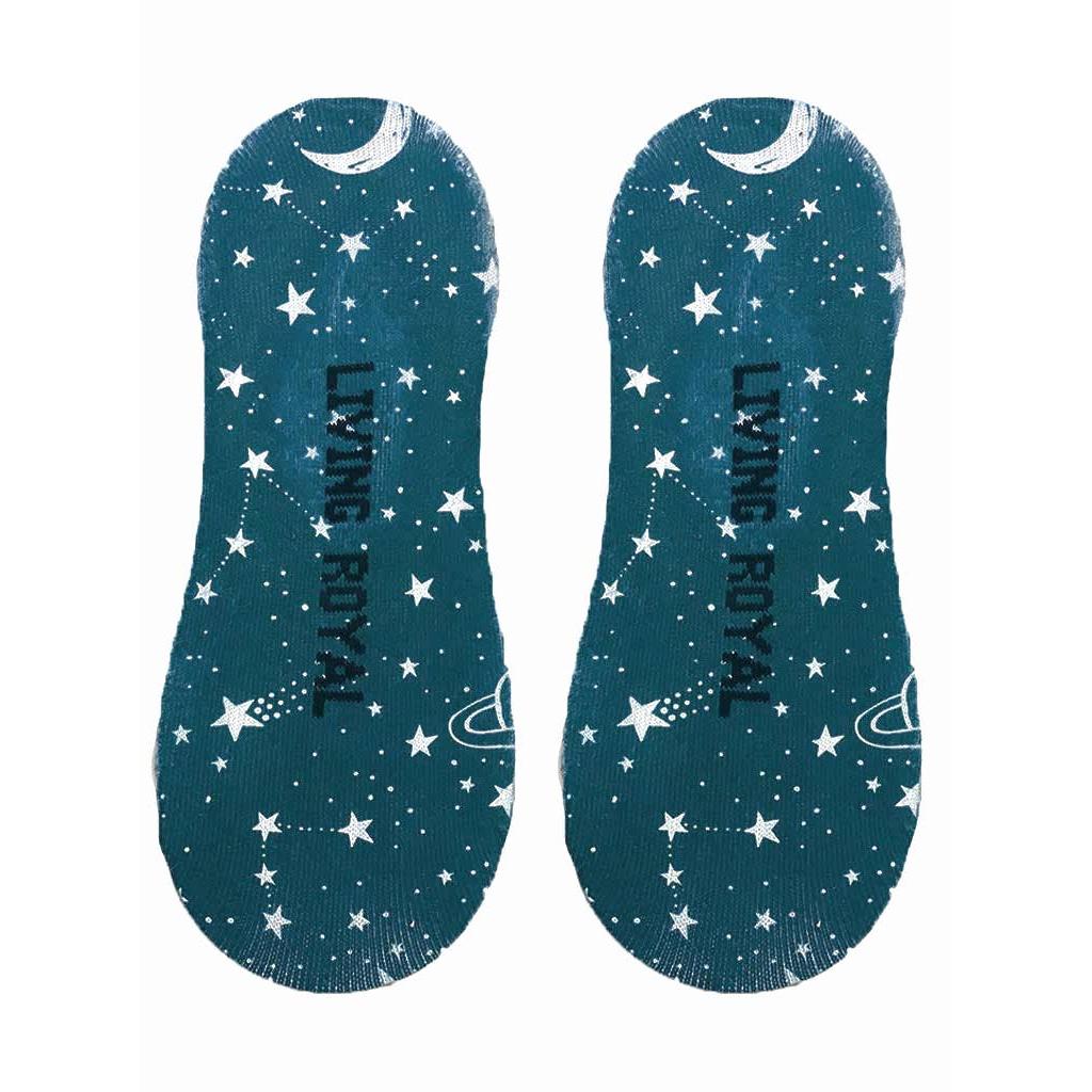 Always Tired No-Show Outer Space Liner Socks in Teal | No-slip Grip Footies Invisible Half Socks