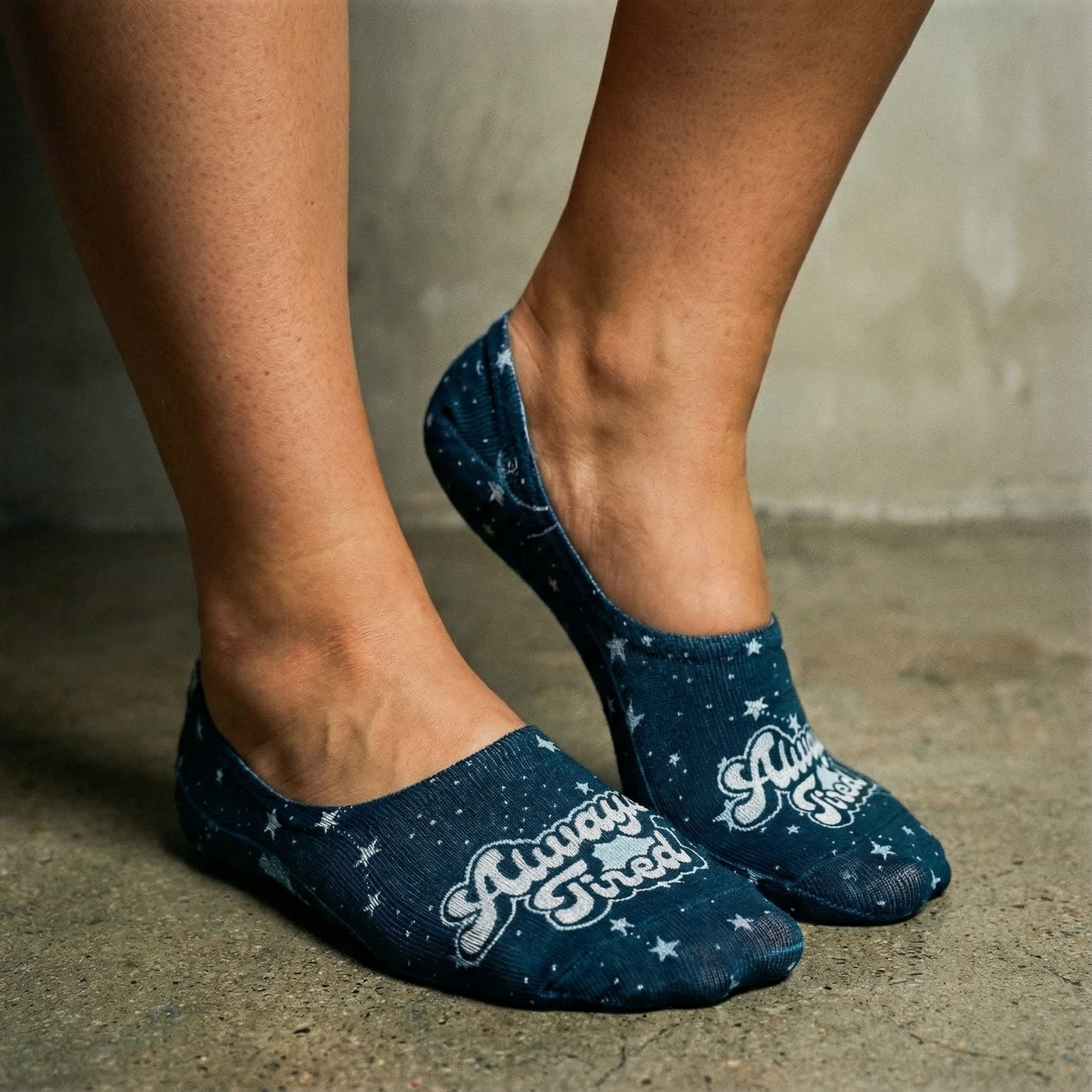 Always Tired No-Show Outer Space Liner Socks in Teal | No-slip Grip Footies Invisible Half Socks