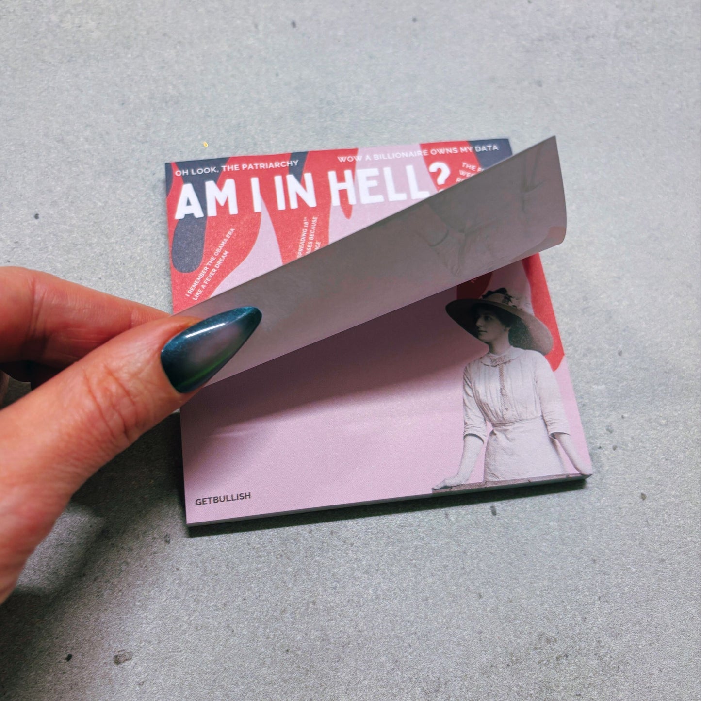 Am I In Hell Jumbo Feminist Sticky Notes | Funny Sarcastic Retro Lady Notepad | 4" x 4" 50 Pages