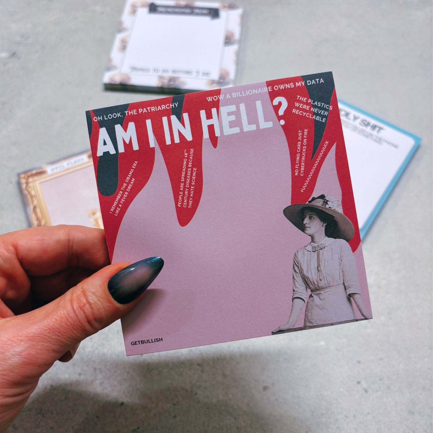 Am I In Hell Jumbo Feminist Sticky Notes | Funny Sarcastic Retro Lady Notepad | 4" x 4" 50 Pages