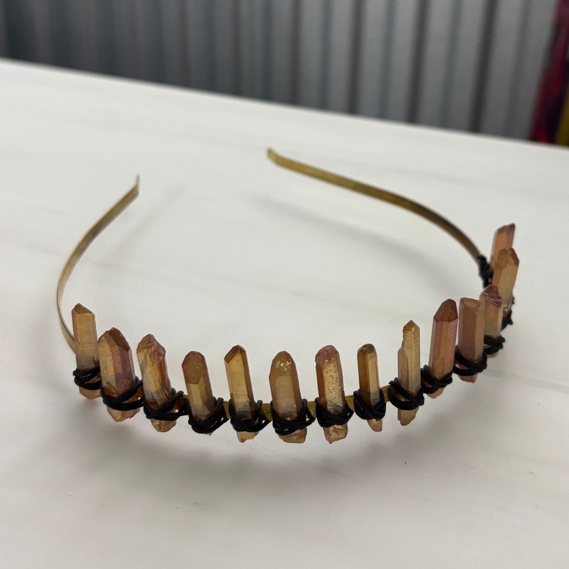 Amber Raw Crystal Crown Tiara | Witchy Boho Crystal Headpiece