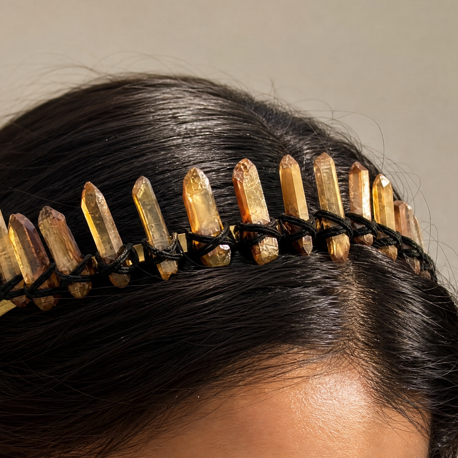 Amber Raw Crystal Crown Tiara | Witchy Boho Crystal Headpiece