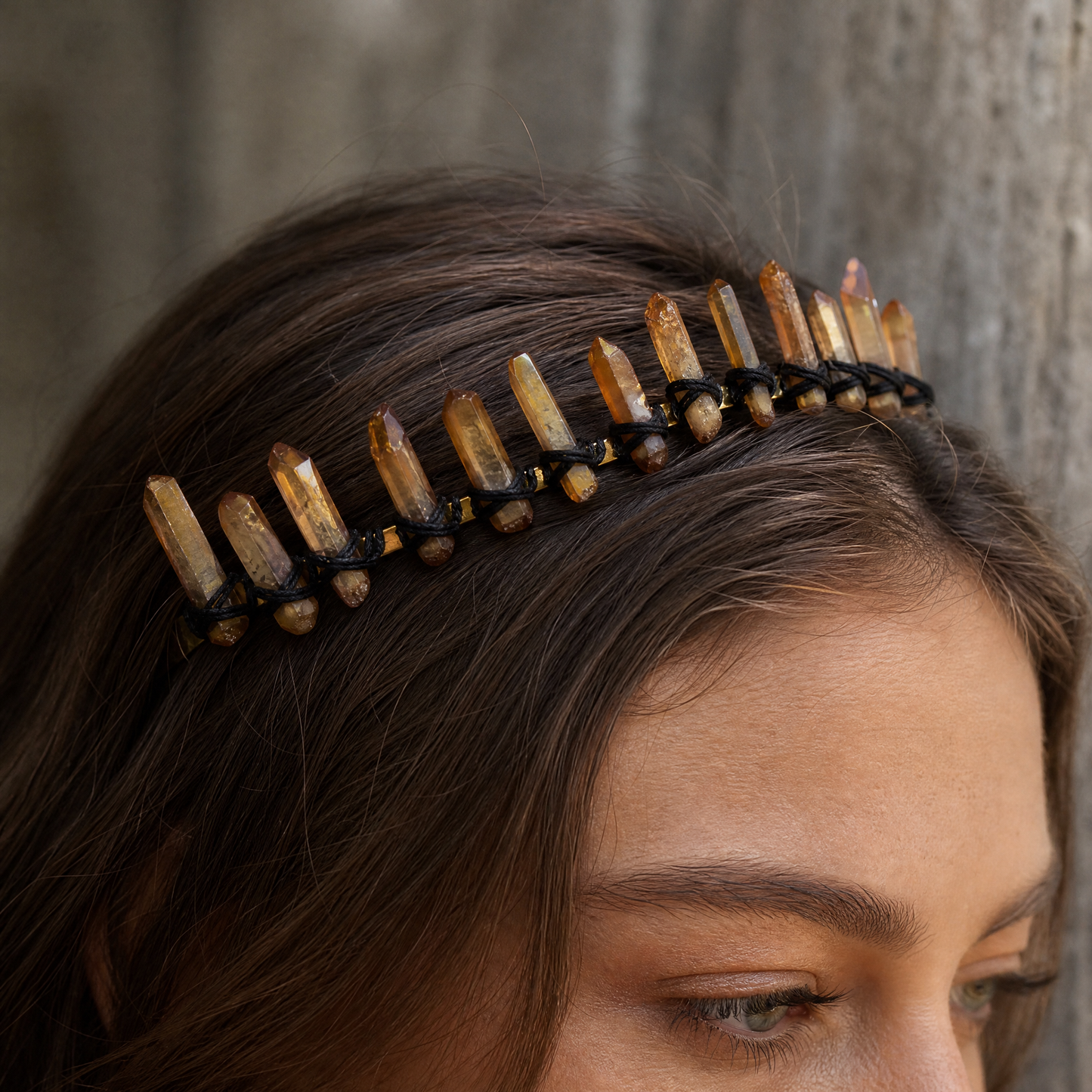 Amber Raw Crystal Crown Tiara | Witchy Boho Crystal Headpiece