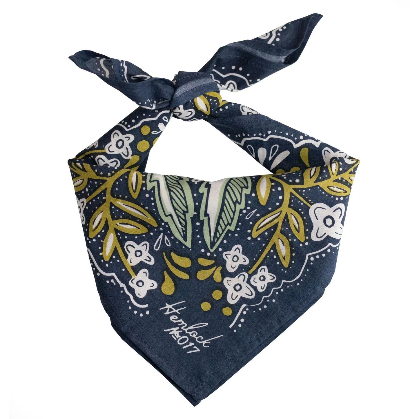 Amelia in Blue with Gold & Green Flowers Bandana | 22" x 22" Premium Cotton