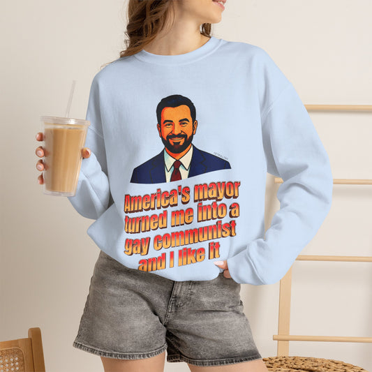 America's Mayor Turned Me Into a Gay Communist and I Like It Mamdani Unisex Heavy Blend™ Crewneck Sweatshirt [Sizes S-5X]-GetBullish-The Bullish Store