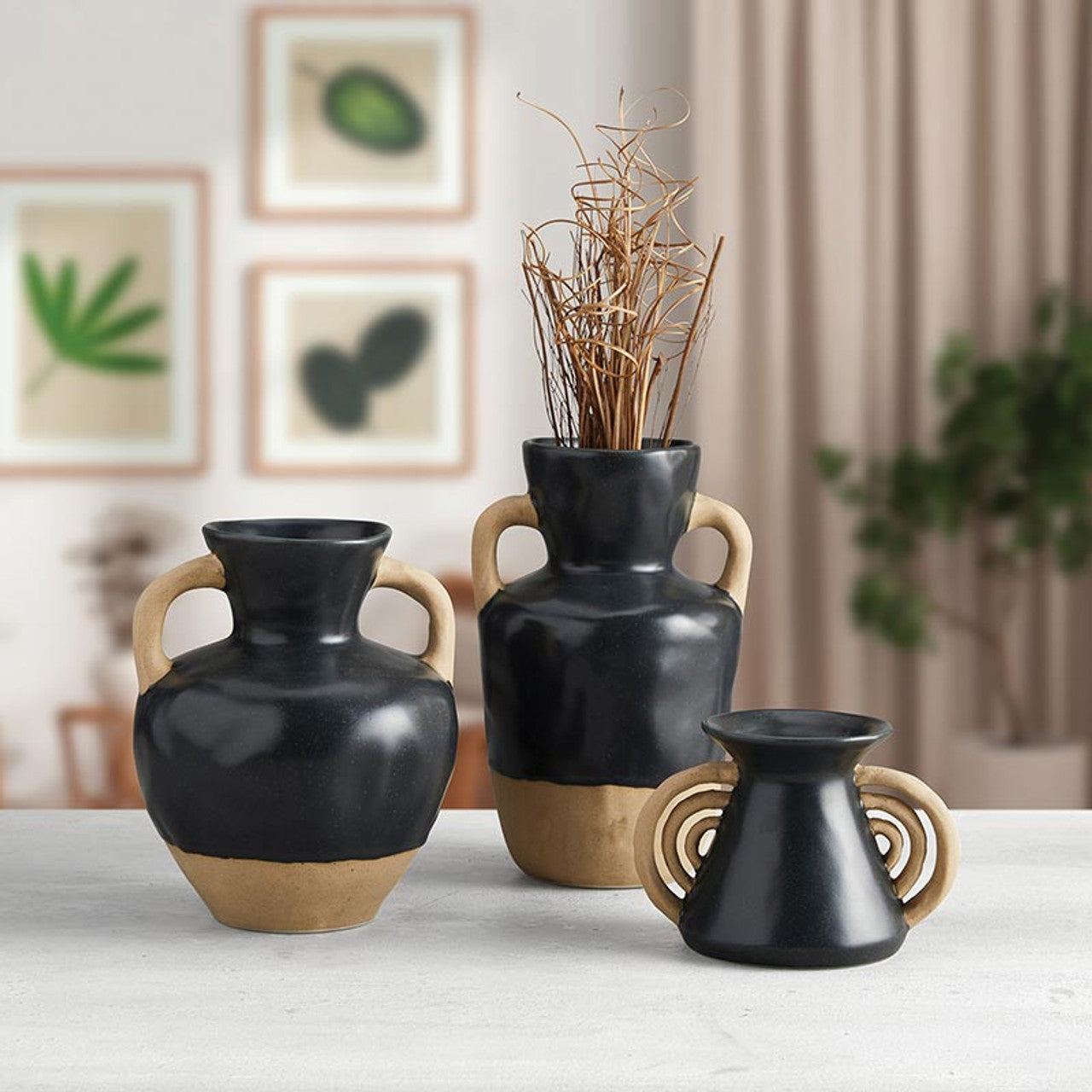 Amphora Stoneware Vase | Two-Toned Modern Flower Pot | 5.5" Dia x 9.5" H