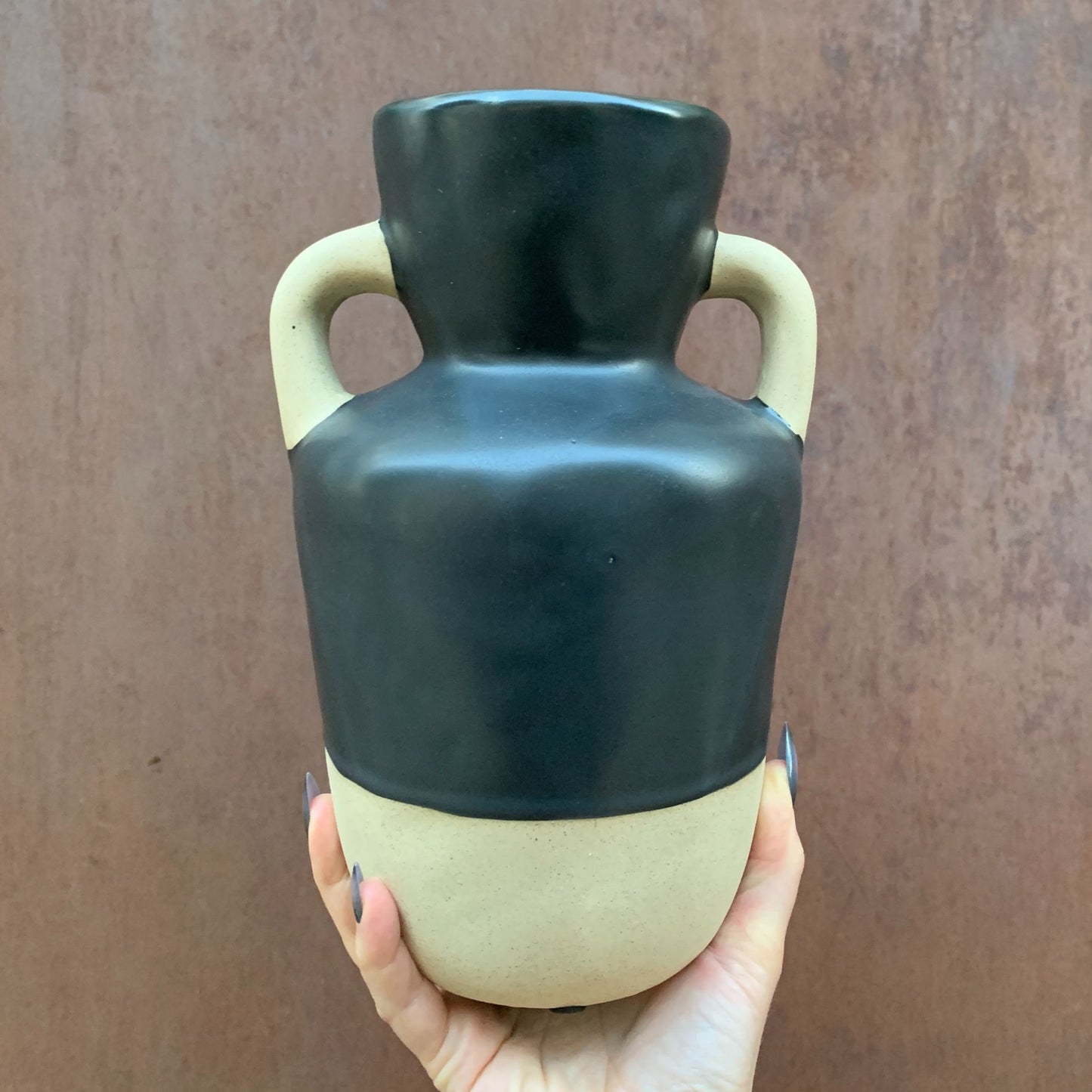 Amphora Stoneware Vase | Two-Toned Modern Flower Pot | 5.5" Dia x 9.5" H