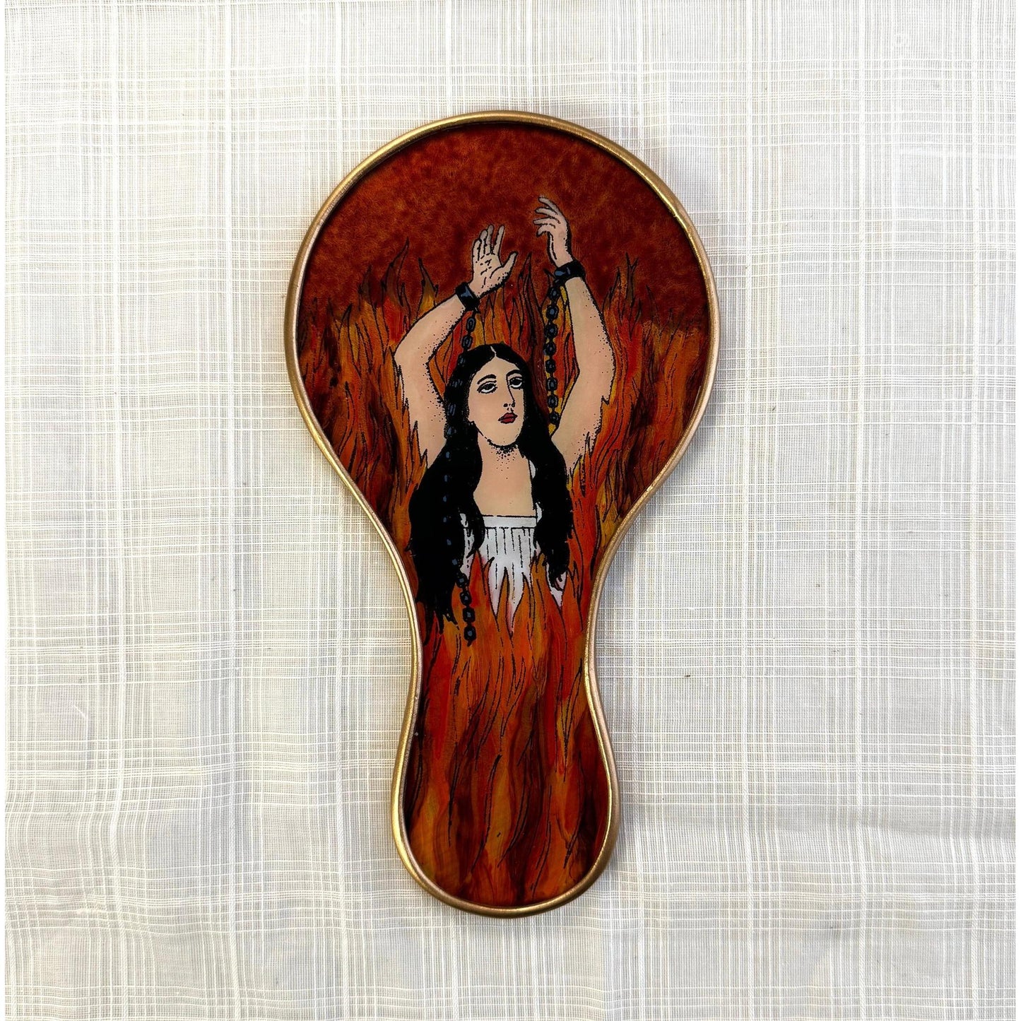 Anima Sola Large Hand Mirror | Hand-Painted Reverse Glass "Lonely Soul", Made in Peru