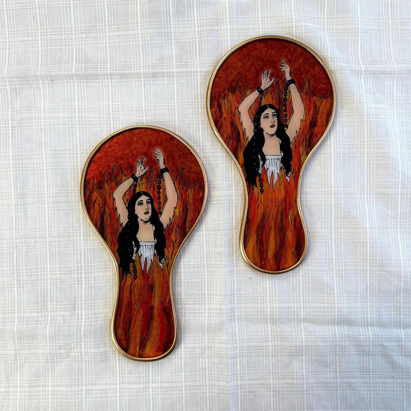 Anima Sola Large Hand Mirror | Hand-Painted Reverse Glass "Lonely Soul", Made in Peru