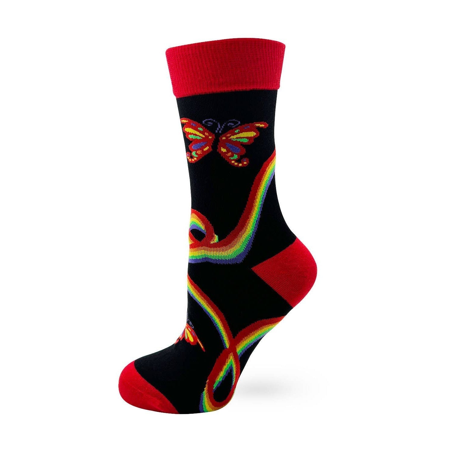 Anti Social Butterfly Women's Crew Socks | Black and Red Ladies Novelty Socks