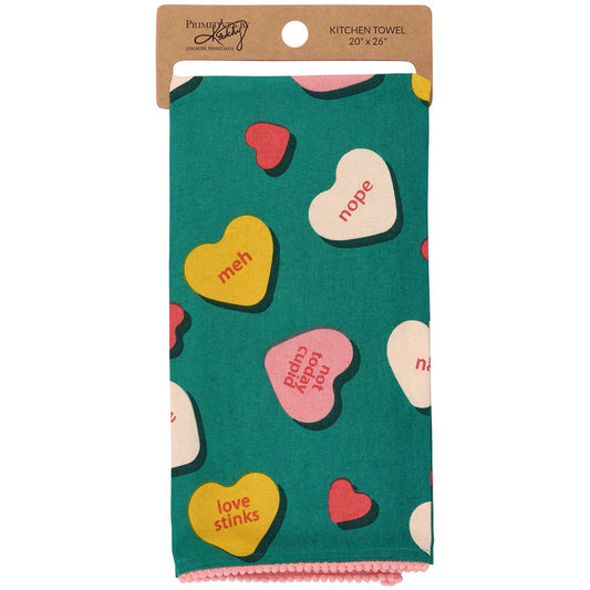 Anti-Valentine Kitchen Towel with Pompom Trim | Not Today Cupid Hand Tea Dish Cloth | 20" x 26"