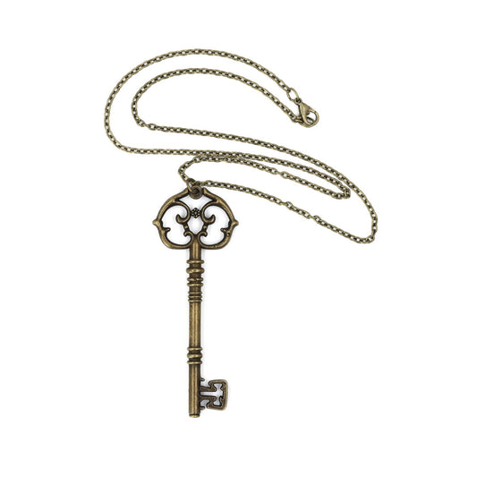 Antique Key Pendant Necklace in Gift Box (Aged Brass Tone or Silver)