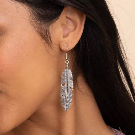 Antique Silver Feather Dangle Earrings | Boho Inspired Jewelry